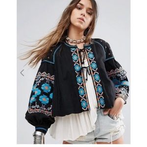 Free People Embroidered Balloon Sleeve Jacket